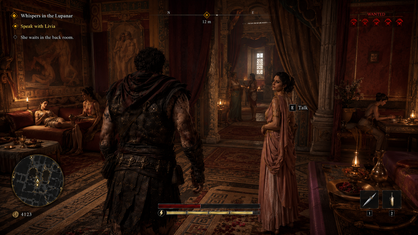 A richly lit Roman interior used for social stealth and story missions.